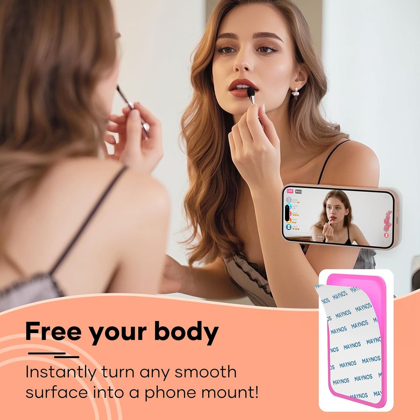 Silicone Phone Sticky Grip, Suction Phone Case Mount for iPhone and Android, Hands-Free Sticky Cell Phone Grip, Mobile Fidget Mirror Holder for Selfies and Videos