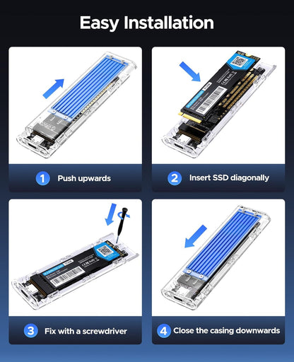 ORICO M.2 NVMe SSD Enclosure, USB 3.2 Gen 2 (10 Gbps), Transparent External Solid State Drive Adapter Enclosure for 2280 2260 2242 2230 PCI-E M2 M-Key SSD, USB Type C Converter Case-TCM2 Blue
