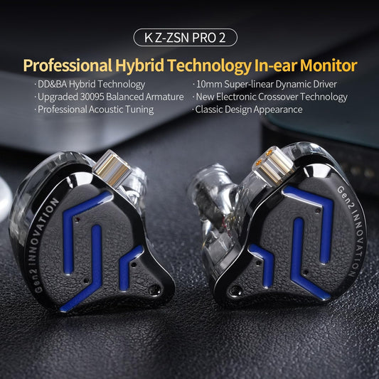 KZ ZSN Pro 2 in-Ear Monitors Headphones Metal Earphones 1BA+1DD Hybrid Technology HiFi Bass Clear Sound IEMs Noise Cancellation Earbuds Wired for Musicians Singer Audiophile(Black,with Mic)
