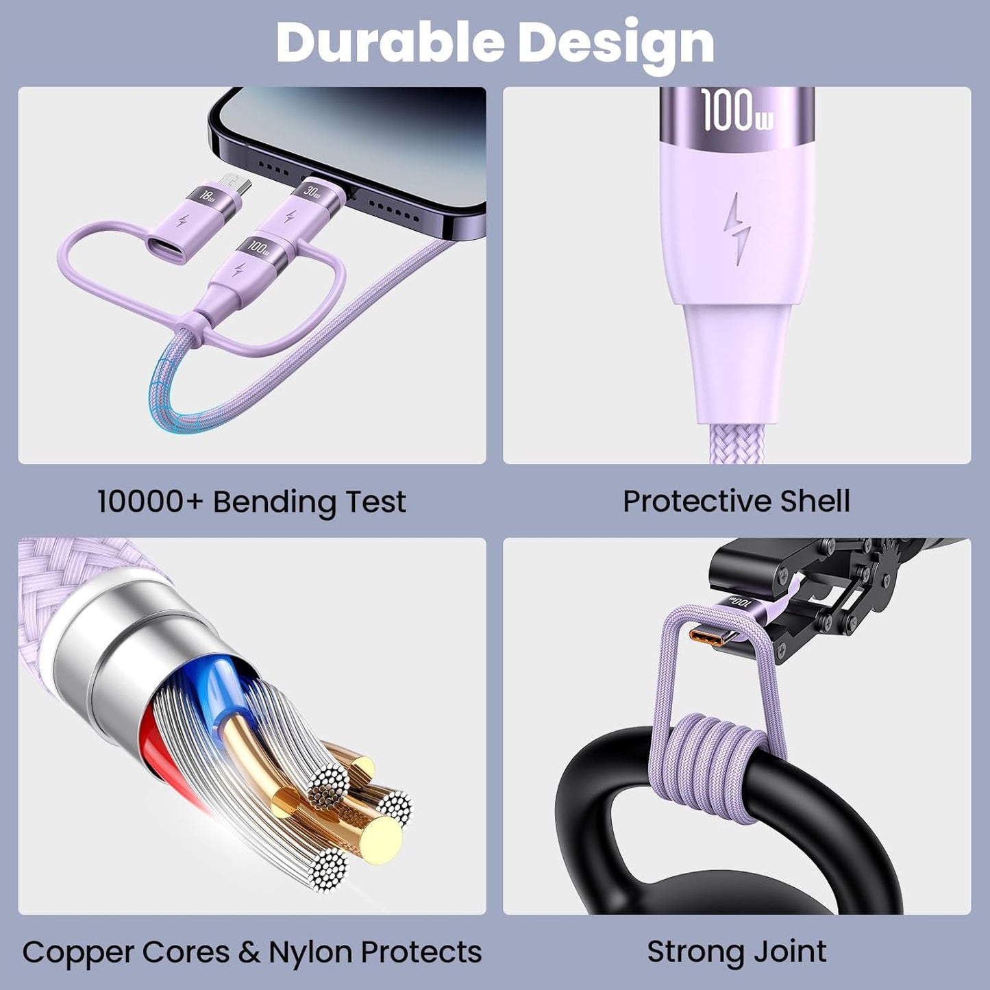 100W USB C Multi Charging Cable, USAMS 6.6FT 5-in-1 5A Fast Sync Charger Adapter Nylon Braided Type-C Cable for Laptop/Tablet/Phone and More