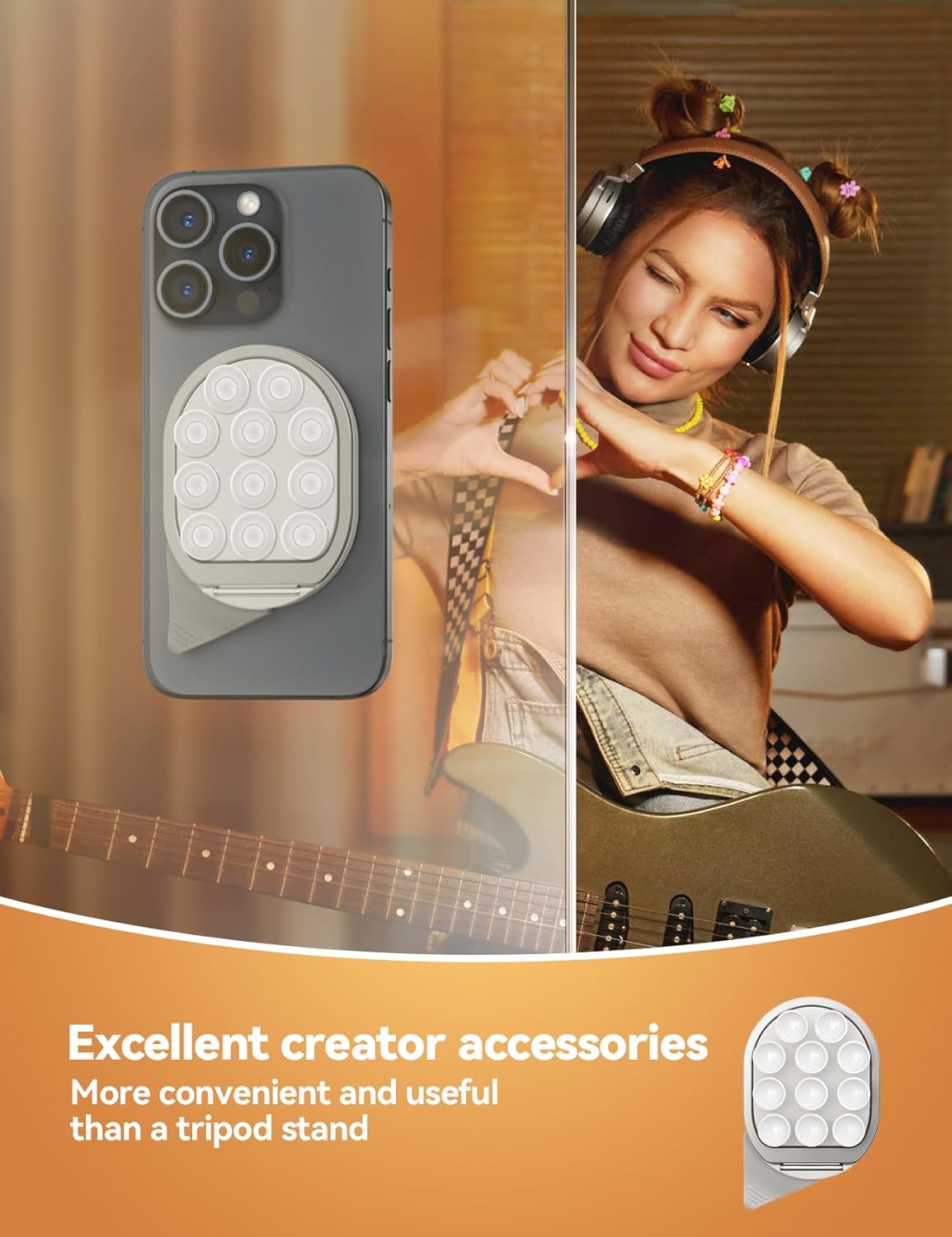 JOYROOM Suction Cup Phone Mount, Magsafe Phone Grip with Pull Ring, Phone Suction Grip for iPhone Samsung Android, Cell Phone Grip Holder for Creators, Selfies, Fitness(White)