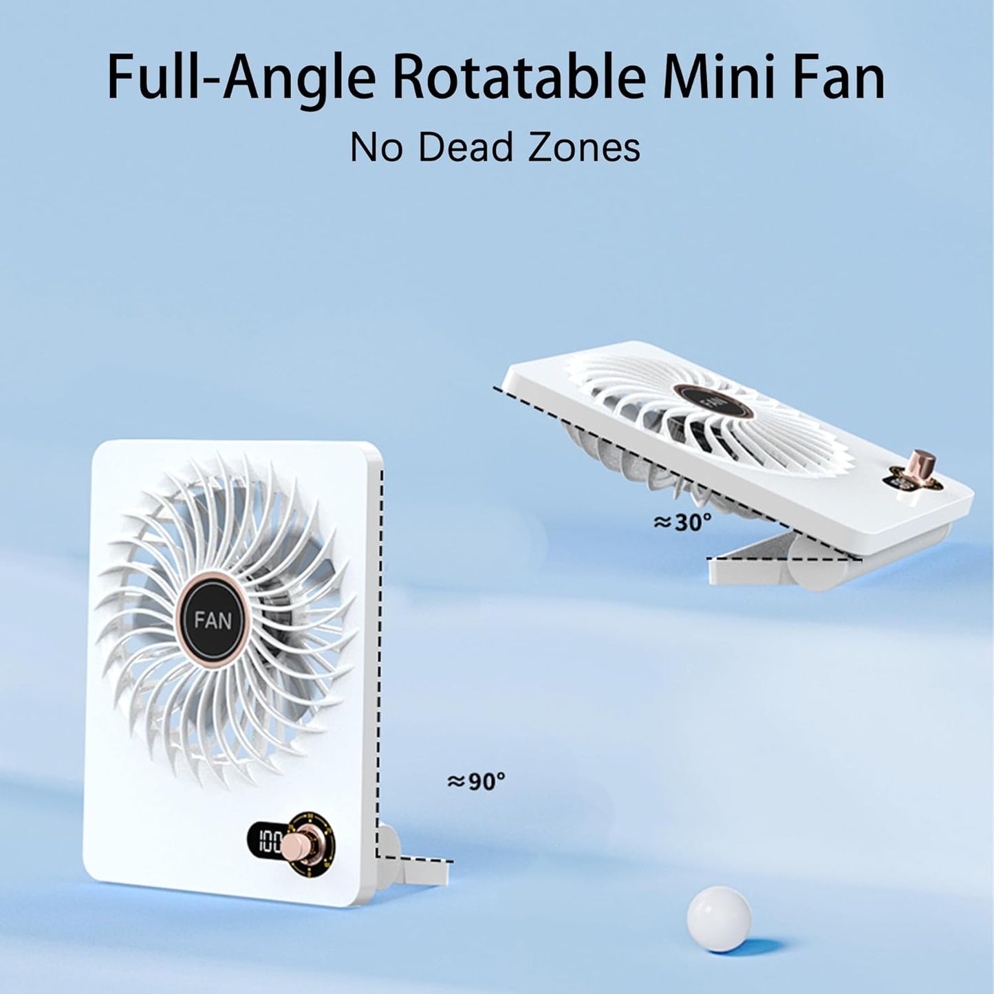 Mini Portable Fan, Silent Rechargeable Desk & Handheld with Adjustable Speeds & Angles, Long-Lasting Battery, Light Personal Wireless Cooling for Office, Bedroom, Classroom, Travel