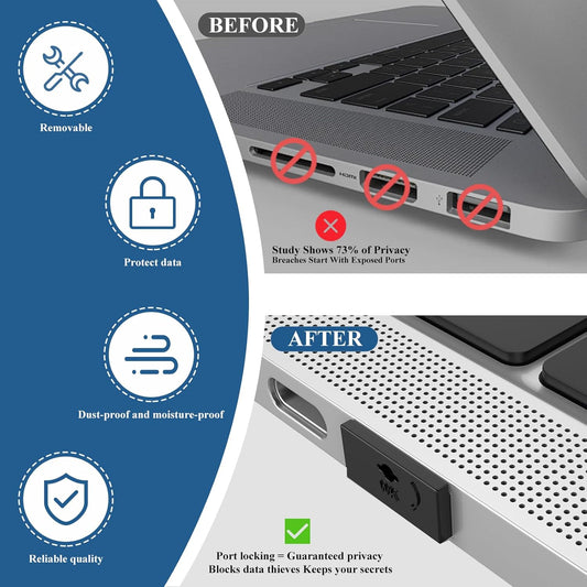 7 PCS USB Port Blockers with 1 Locks for PC, Laptop Removable Type-A Data Protection,Dust & Moisture Resistant Shield（Mixed Colors Packs Svailable for Port Sorting）