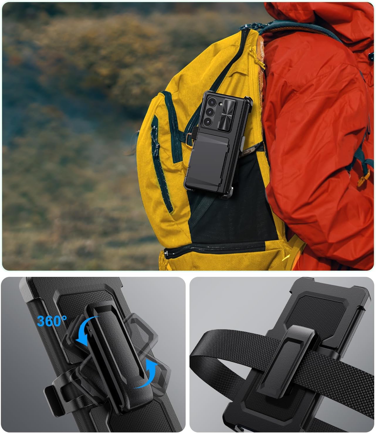 for Samsung Galaxy Z Fold 6 Case with Card Holder & Belt Clip & Slide Camera Cover, Built-in Hinge Protection & Screen Protector, Durable Wallet Phone Cover Case for Z Fold 6 5G 2024, Black