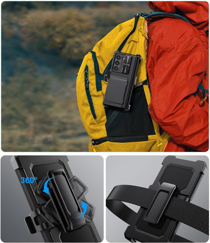 for Samsung Galaxy Z Fold 6 Case with Card Holder & Belt Clip & Slide Camera Cover, Built-in Hinge Protection & Screen Protector, Durable Wallet Phone Cover Case for Z Fold 6 5G 2024, Black