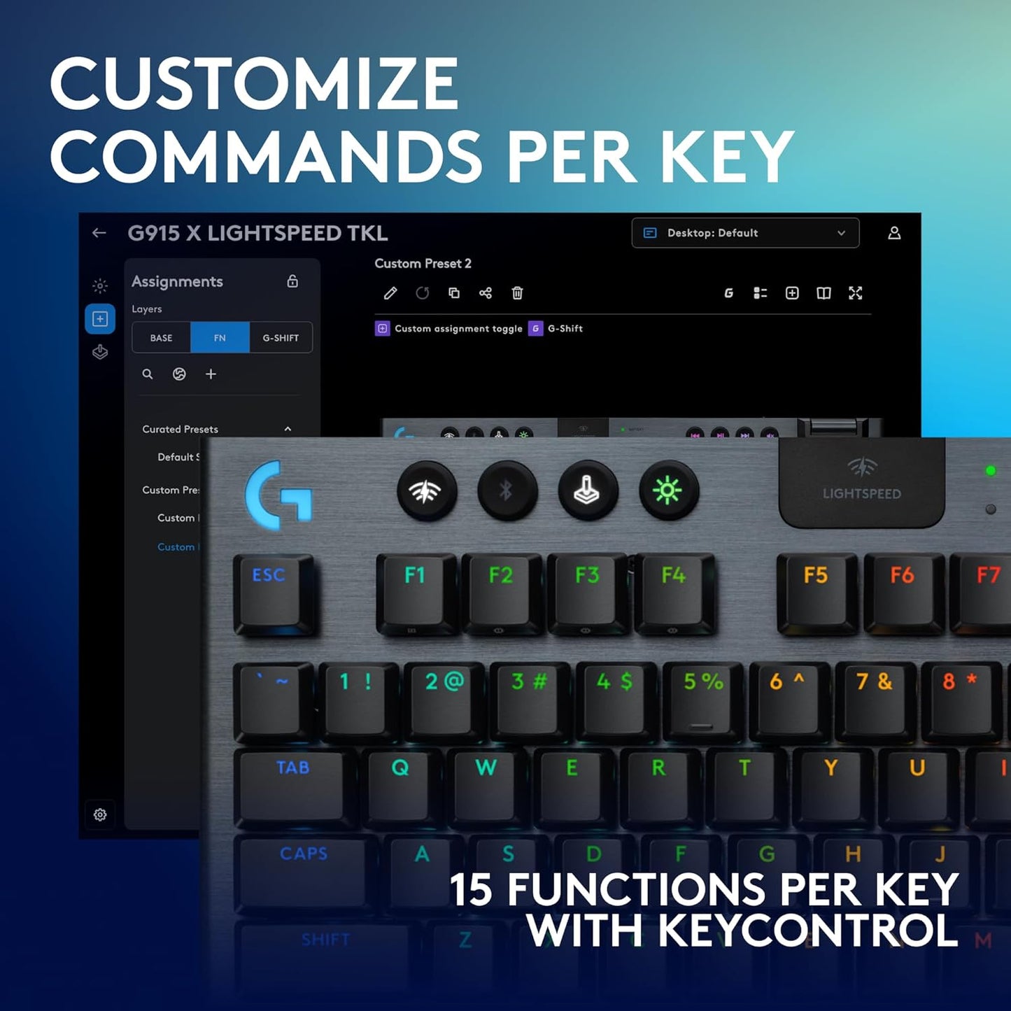 Logitech G915 X Lightspeed TKL Wireless Mechanical Gaming Keyboard, Double-Shot PBT Keycaps, Fully Programmable Keys, RGB Backlit Mac/PC Gaming Keyboards, Aluminum Finish, GL Clicky Switches, Black