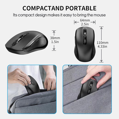 Wireless Mouse with Side Buttons for Laptop, PC, Chromebook, Mac, MacBook, Silent Mouse with USB Nano Receiver, 1000/1600/2400 DPI, Anti Slip Roller, 6-Button Ergonomic design No Light Design- Black