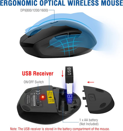 Wireless Keyboard Mouse Combo, EDJO 2.4G Full-Sized Large Wireless Keyboard with Comfortable Palm Rest and Optical Wireless Mouse for Windows, Mac OS PC/Desktops/Computer/Laptops