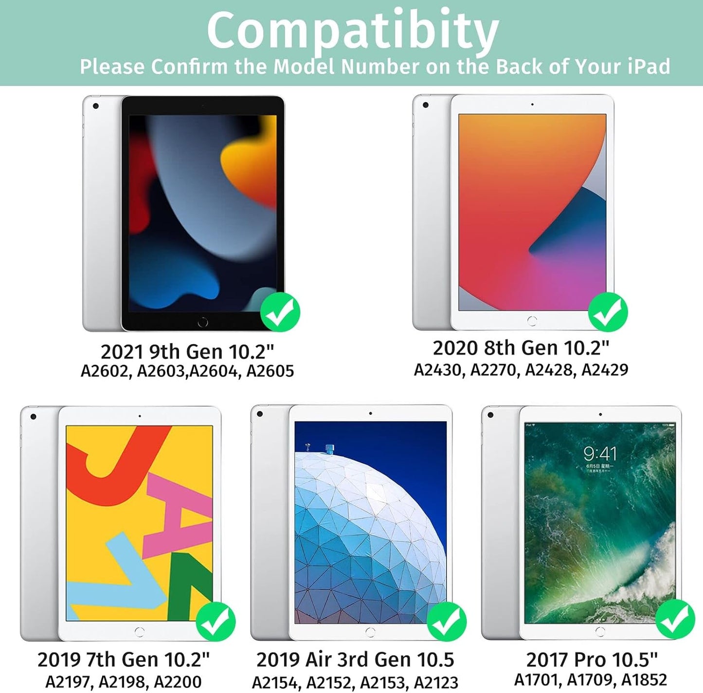 OYEEICE Keyboard Case for iPad 9th Generation - Detachable Wireless Backlit Keyboard, Upgraded Magnetic Cover with Pencil Holder for iPad 9th/8th/7th Gen, iPad Pro 10.5" & iPad Air 3rd Gen - Green