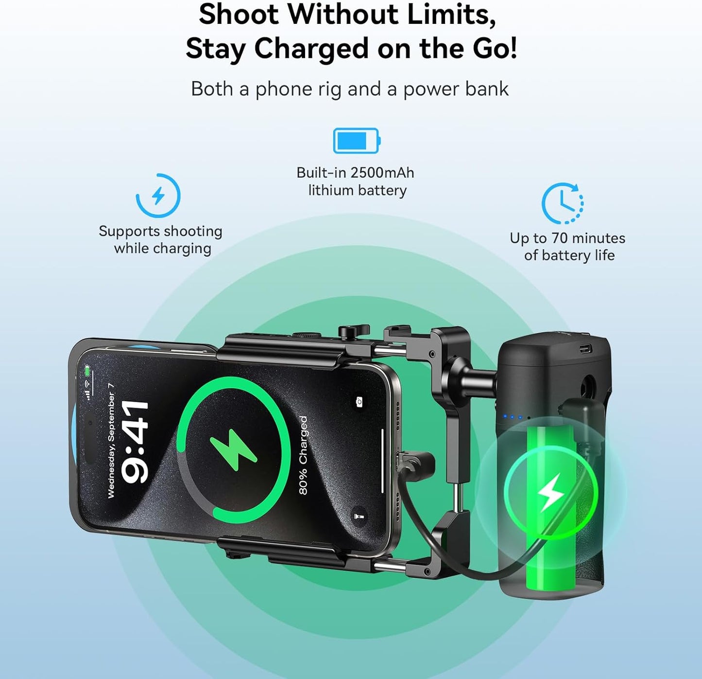 APEXEL Universal Phone Rig Video Kit. Aluminum Handheld Smartphone Vlogging Cage with Rechargeable Handle Wireless Bluetooth Shutter, Phone Stabilizer for Videomaker Compatible with iPhone/Android.