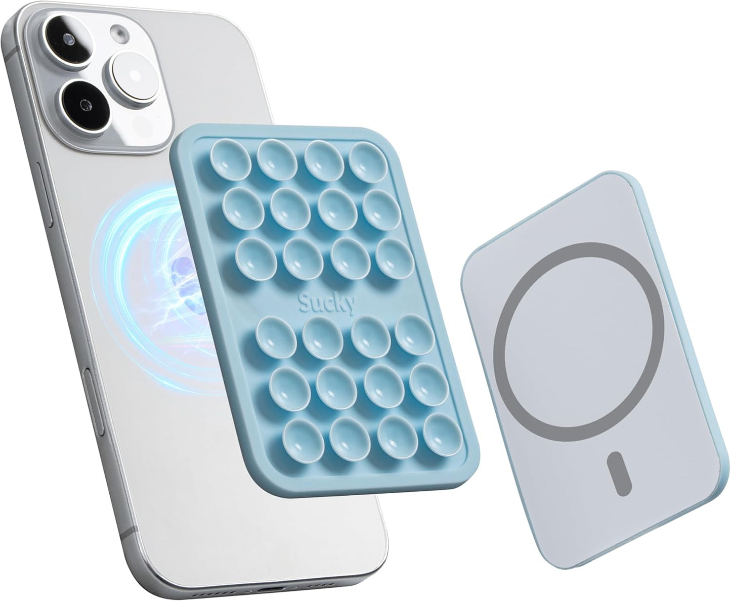 SUCKY Magnetic Suction Cell Phone Grip for MagSafe Case, Silicone Octo Cup Buddy Holder, Hands-Free Removable Mount, Durable Magnet Phone Accessory for iPhone and Android - Baby Blue