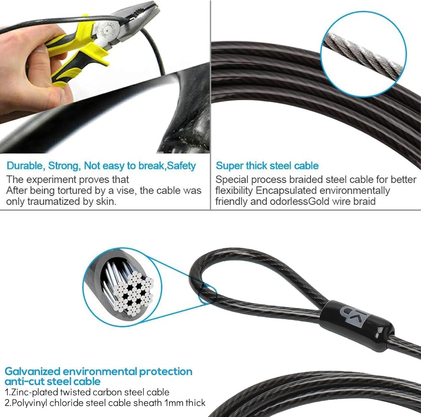 I3C Laptop Lock Cable 6ft Cut-Resistant Security Cable with 360° Rotating Lock for Wedge Slot Laptops 7x3mm Anti-Theft Computer Lock for Office, Library, Travel, Students & Business