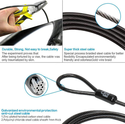 I3C Laptop Lock Cable 6ft Cut-Resistant Security Cable with 360° Rotating Lock for Wedge Slot Laptops 7x3mm Anti-Theft Computer Lock for Office, Library, Travel, Students & Business