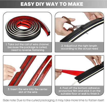 10ft Large Black Floor Cord Cover, Self-2" (W) x 0.6"(H), Cable Cavity:0.8"(W) x 0.4"(H), Adhesive Power Cable Protector, Silicone Cord Protector, Cord Management, Cord Concealer and Cable Hider