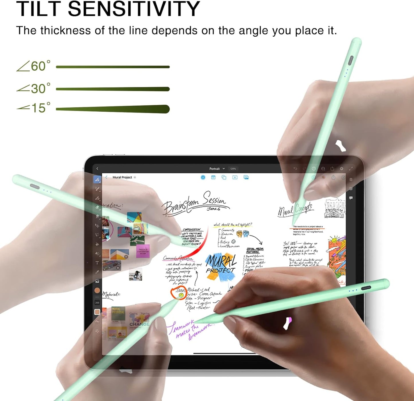 Pen for iPad 2018-2025, HATOKU 15 Mins Fast Charging Pencil 1st Gen with Tilt & Palm Rejection Compatible with iPad Air 3/4/5/M2/M3, iPad mini 5/6, iPad 6/7/8/9/10/11, iPad Pro 11"/12.9"/M4 (Green)