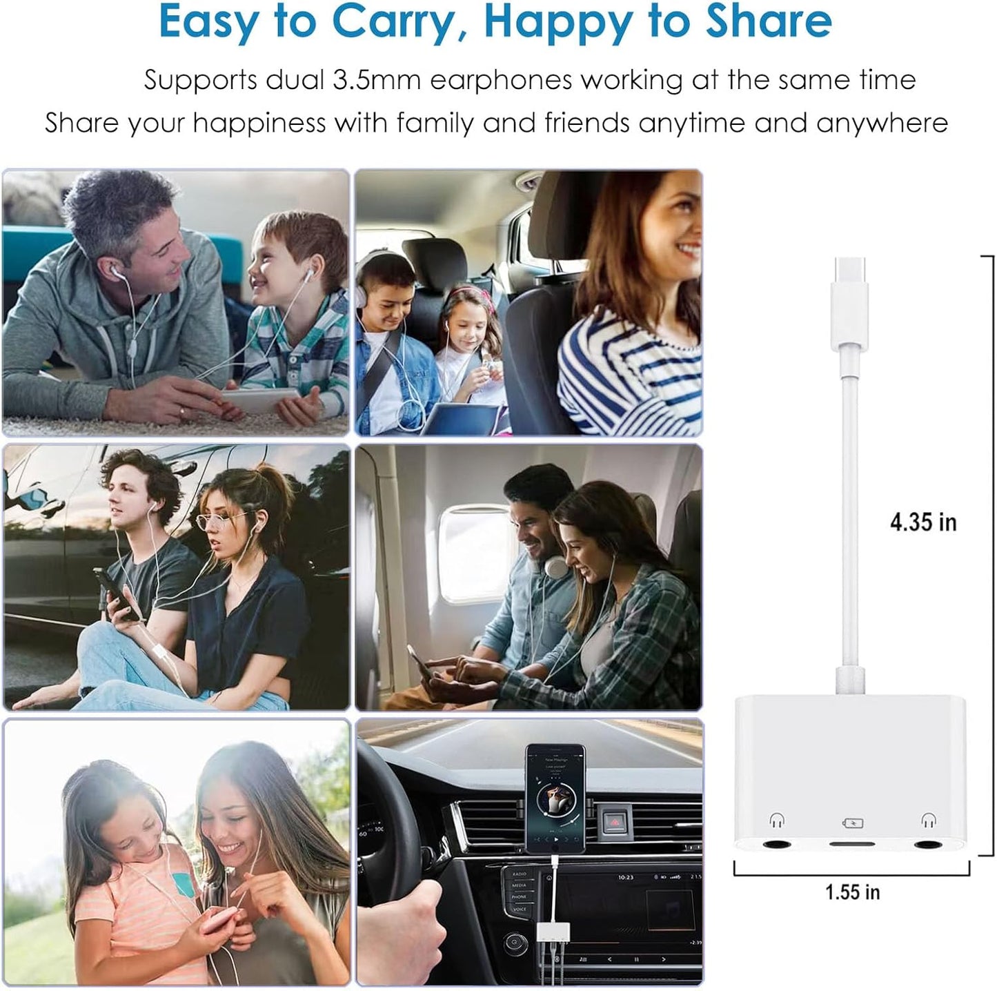 USB-C to Dual 3.5mm Headphone Jack Adapter USB C to 3.5mm Audio Adapter 3 in 1 Aux to USB C Headphone Splitter and Fast Charge Adapter for iPhone 16 15/iPad Pro/Galaxy 24 23 22/Pixel 9 8 7 and more