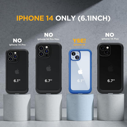 Miracase Glass Series for iPhone 14 Case 6.1 inch, [Built-in Tempered Glass Screen Protector] [Bubble Free] Full-Body Protective Bumper Phone Case with Camera Lens Protector, Blue