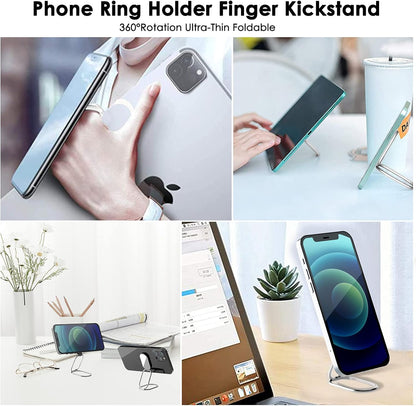 Phone Ring Holder Finger Kickstand, 360° Rotation Metal Phone Grip for Magnetic Car Mount Foldable Cell Phone Stand Compatible with Most Smartphones Silver
