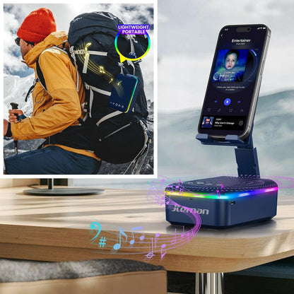 JTEMAN Gifts for Men Women,Cell Phone Stand with Bluetooth Speaker,LED Light,and Lanyard,Cool Tech Gadgets,Unique Birthday Gifts for Men Husband Mom Dad-Blue