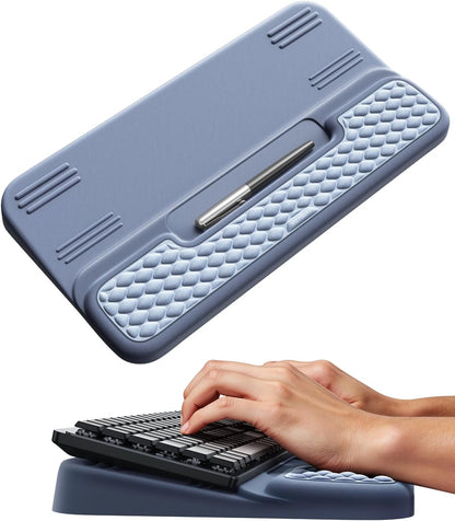 Vaydeer Wrist Rest with Keyboard Stand, Computer Wrist Support Pad, Ergonomic Keyboard Riser Holder Lift Tray with Wrist Pad, Soft Memory Foam Desk Cushion, Palm Hand Typing for Office Home Gift-Blue