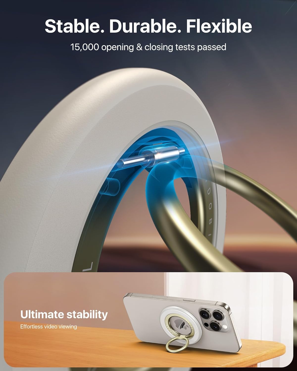 andobil [2025 Upgraded] Double-sided Magnetic Phone Grip for MagSafe [Sability Max] Strong Magnetic Phone Ring Holder Compatible with MagSafe Accessories, iPhone 16 Plus 15 14 13 12 Pro Max Mini White