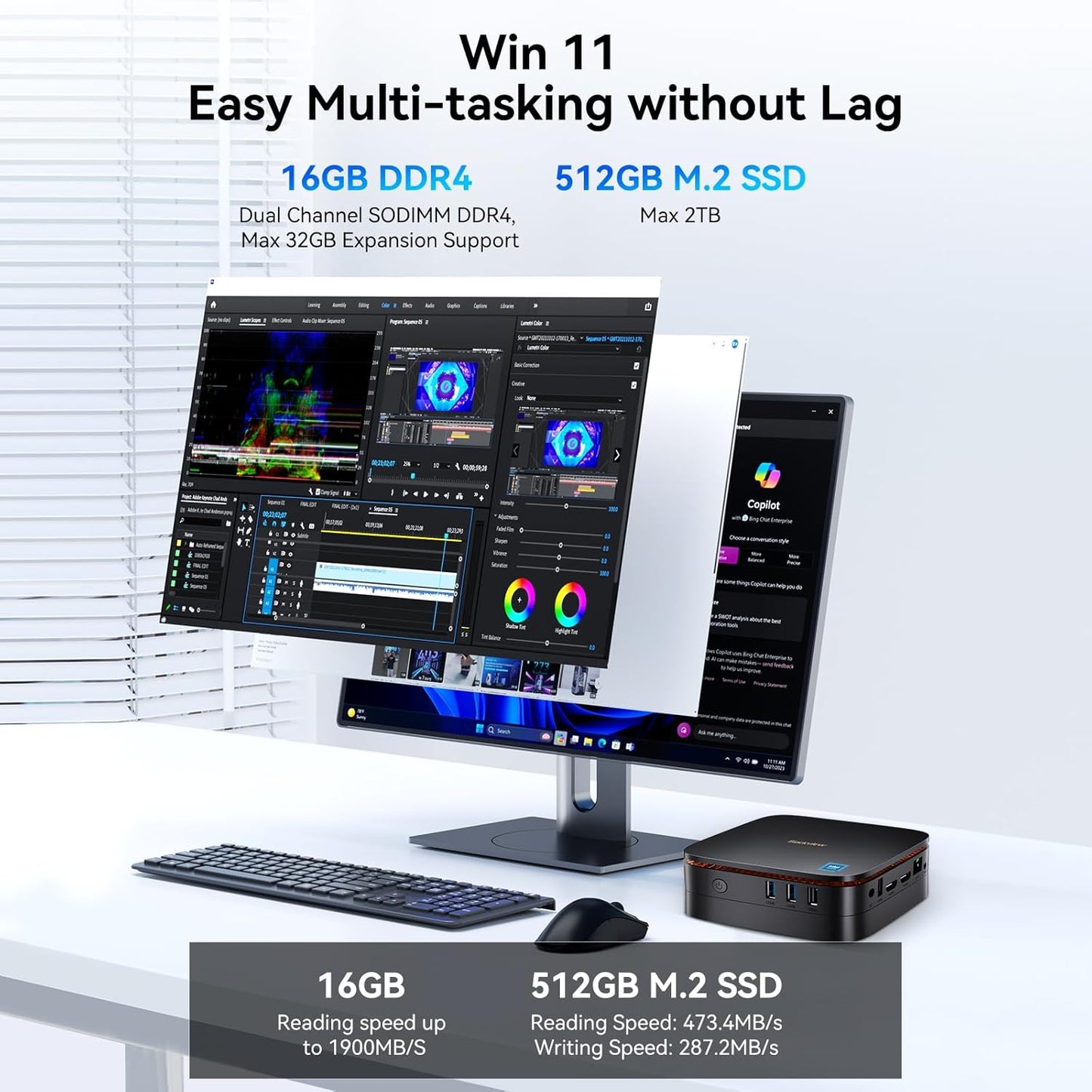 Blackview MP60 Mini PC 2025 with 13th Gen Intel N150(2-Year Coverage), 16GB RAM 512GB M.2 SSD Mini Computer, 4K UHD Dual HDMI, Win11 Pro, WiFi 5/Big Fan/LED Light, Mini Desktop PC for Home/Office/Edu