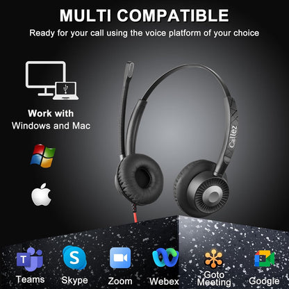 Callez USB Headset with ENC Dual Mic Noise Cancelling for PC Laptop Mac, Computer Headset with MS Teams Call Button Wired Stereo Headphones for Teams Zoom Home Office Work Call Center