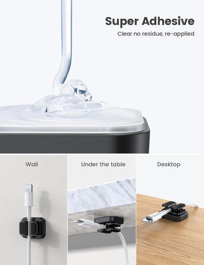 Lamicall Cord Organizer Spring Clip Holder - [1 Small Clip Hold 3 Cords] Desk Cable Management Holder, Adhesive Phone Charger Wire Keeper for Nightstand Office Car, Desk Accessories, 3Pcs