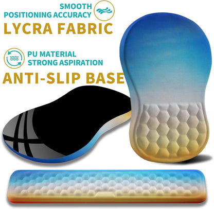 Hokafenle 2 in 1 Ergonomic Mouse Pad Wrist Support & Wrist Rest for Computer Keyboard Set, with Relieve Carpal Tunnel Pain Massage Bulge and Full Memory Gel Design (2In1 Set, Morning Sky)