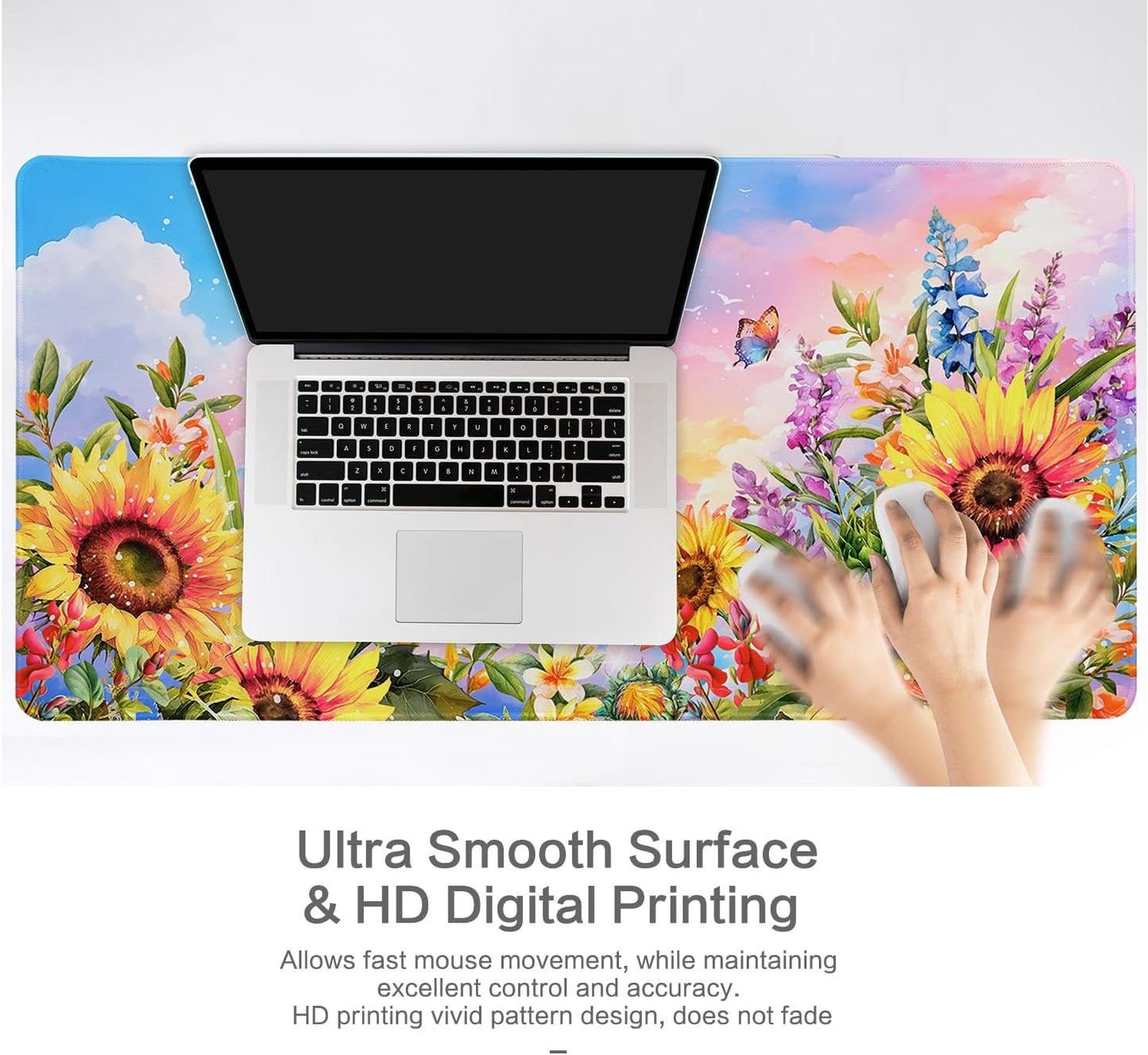 Lokigo Sunflower Mouse Pad Desk Pad Large Gaming Mouse Pad Floral Butterfly Non-Slip Rubber Base Mousepad Keyboard Writing Desk Mat for Home Office Work Study Gaming 31.5"x15.7", Flowers