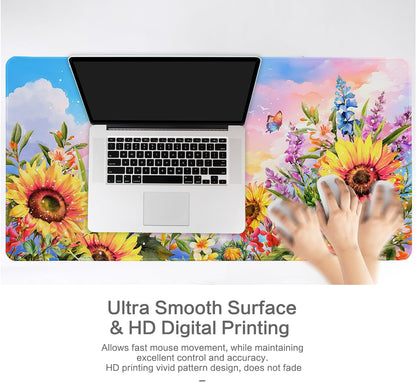 Lokigo Sunflower Mouse Pad Desk Pad Large Gaming Mouse Pad Floral Butterfly Non-Slip Rubber Base Mousepad Keyboard Writing Desk Mat for Home Office Work Study Gaming 31.5"x15.7", Flowers