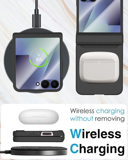 STORMTAL for Samsung Galaxy Z Flip 7 Case, Hinge Protection, Built-in Screen Protector, Wireless Charging, Shockproof, Slim Rugged Phone Protective Case for Galaxy Z Flip 7 Black