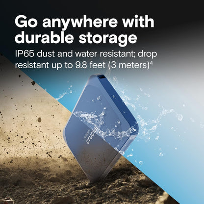 Crucial X10 2TB Portable SSD, Up to 2,100MB/s, USB 3.2 USB-C, External Solid State Drive, Compatible with Windows, Mac & Android, Durable Storage for Games, Photos & Files, Blue - CT2000X10SSD9-02