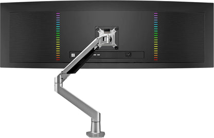 Premium Height Adjustable Single Monitor Arm Stand: Desk/Grommet Mount, Gas Spring Lift, VESA 75x75 or 100x100mm, Flat Curved Ultrawide Computer Screens up to 49in and 44lbs, Silver