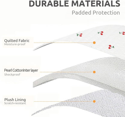 Puffy Laptop Sleeve 13-15.6 Inch Cute Quilted Laptop Protective Case Padded Floral Computer Sleeve for MacBook (B-Cherry, 15 Inch)