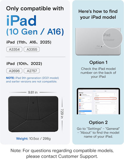 MOFT Dynamic Folio Case for iPad A16 11th Generation 2025 & iPad 10th Generation A14 2022, Silm Magnetic Stand Case with 20+ Viewing Angles, Auto Wake/Sleep, Ultra Thin,Ultra Thin, Jet Black
