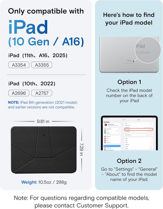 MOFT Dynamic Folio Case for iPad A16 11th Generation 2025 & iPad 10th Generation A14 2022, Silm Magnetic Stand Case with 20+ Viewing Angles, Auto Wake/Sleep, Ultra Thin,Ultra Thin, Jet Black