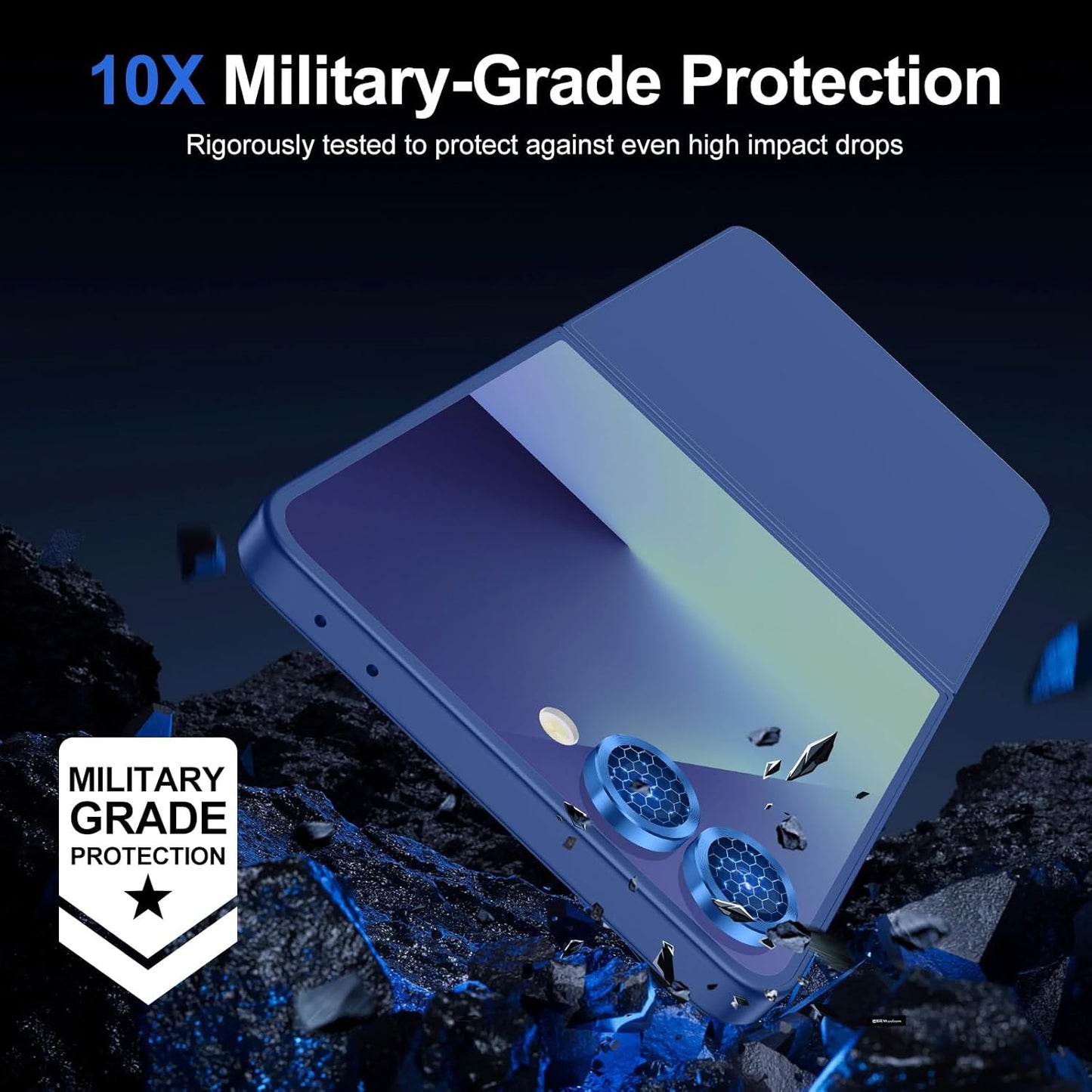 for Samsung Galaxy Z Flip 7 Camera Lens Protector, Individual Metal Ring Tempered Glass Lens Cover, [Strong Adsorption] Scratch Resistant Ultra-Thin HD Clear Lens Cover, 1 Set-Blue Shadow