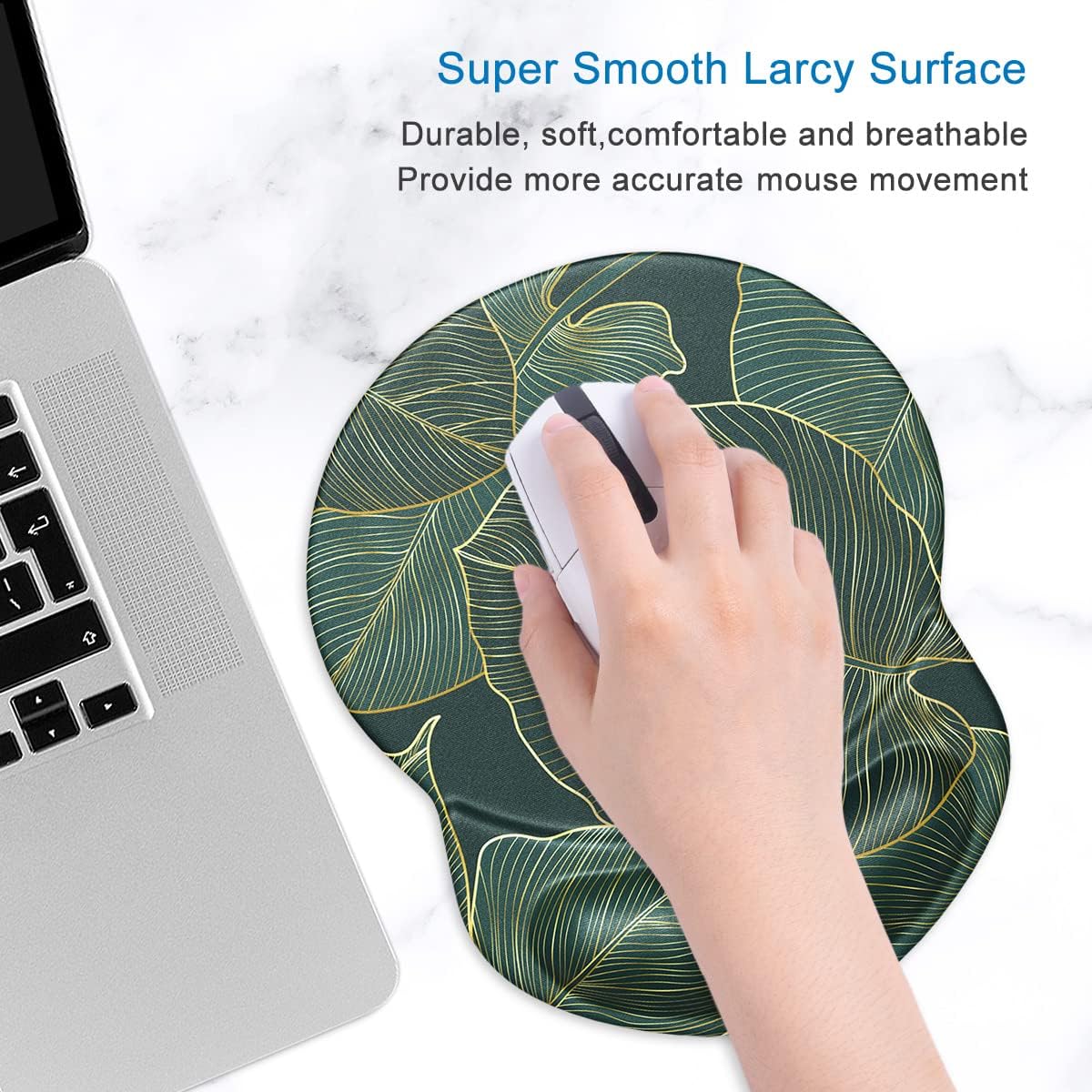 ITNRSIIET Ergonomic Mouse Pad with Gel Wrist Support Small Wrist Rest Smooth Surface Non-Slip PU Base Comfortable Office Supplies Pain Relief, 8.7 x 7.2 inches, Palm Texture