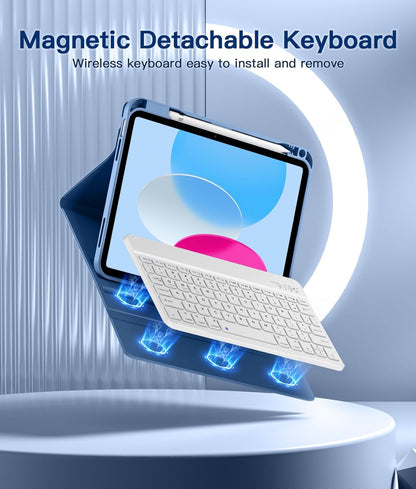 for iPad 10th Generation Case with Keyboard 10.9 Inch- Magnetic Wireless Keyboard Case with Pencil Holder Stain Proof Folio Cover for iPad (A16) 11th Gen 11 Inch 2025/10th Gen 2022 - Blue