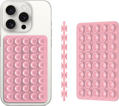 2PACK Silicone Double Sided Suction Phone Case Mount, Detachable Hands Free & Strong Grip Holder for Selfies & Videos, Compatible iPhone Android (Sand Pink, 2Pack 40 Suction Cups)