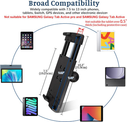 Heavy Duty Tablet Mount for Truck, Aluminum Drill Base Tablet Holder, Compatible with 7.5''-10.2'' Tablets/iPad, Industrial iPad Holder for Wall, Truck, Warehouse,Dashboard,Boat