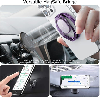 Magnetic Phone Ring Holder, Double Adjustable Phone Grip and Stand Compatible with MagSafe Ring Holder, Compatible with PopSockets MagSafe Ring Removable for iPhone & Android Phone, Purple