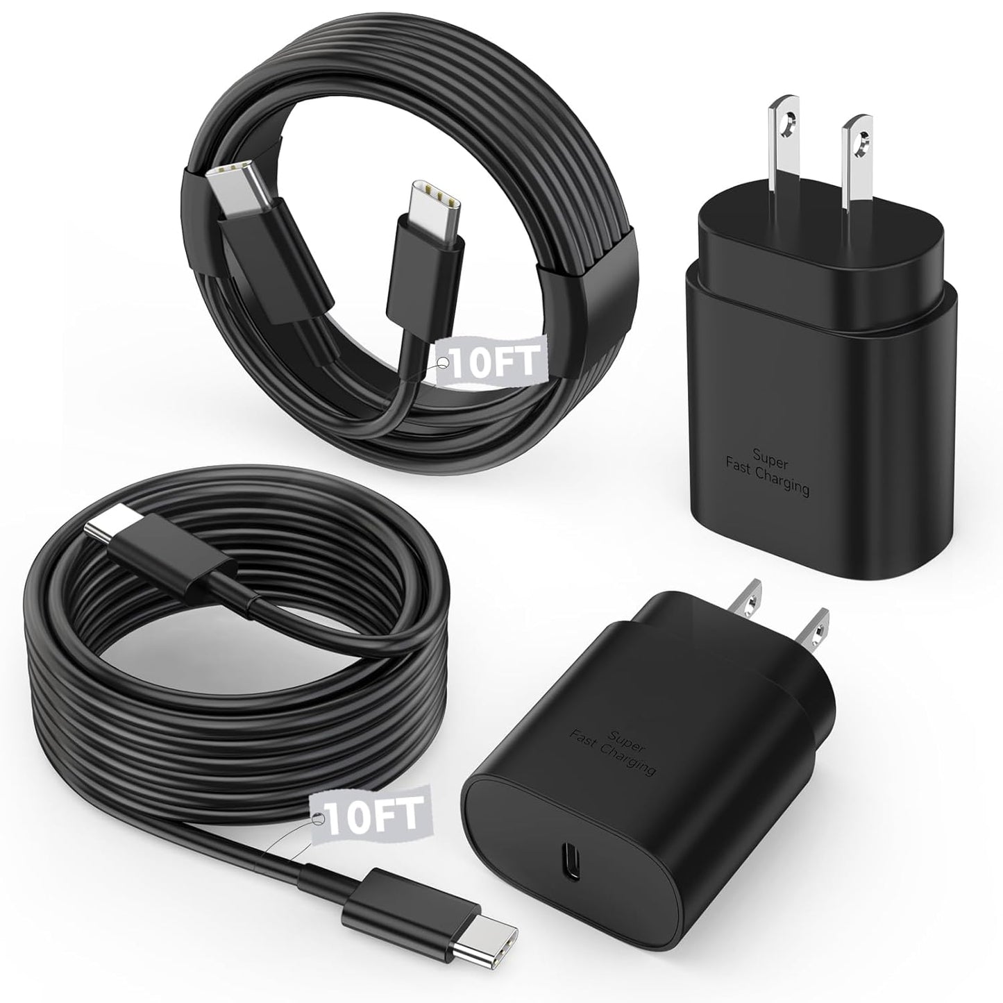 10FT Super Fast Charger Type C, 2Pack 25W USB C Wall Charge 10Foot Long Android Type C Charger Cable Fast Charging for Samsung Galaxy S25 Ultra/S25/S25+/S24+/S24 Ultra/S24/S24+/S23 Ultra/S22 Ultra/S21