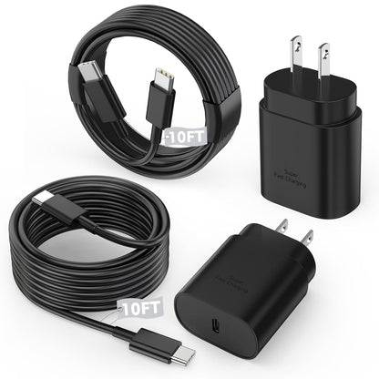 10FT Super Fast Charger Type C, 2Pack 25W USB C Wall Charge 10Foot Long Android Type C Charger Cable Fast Charging for Samsung Galaxy S25 Ultra/S25/S25+/S24+/S24 Ultra/S24/S24+/S23 Ultra/S22 Ultra/S21