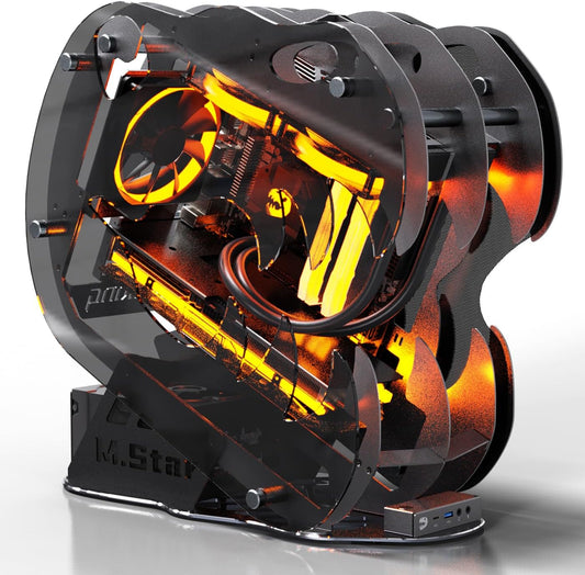 MegaPC Upgraded PC Case Heavy Duty Open-Frame Mid-Tower Micro-ATX/Mini-ITX Gaming, Tempered Glass Side Panel, Pre-Installed ARGB PWM Fan, with USB3.0, USB-C, 240mm Radiator Support (Upgrade-Black)