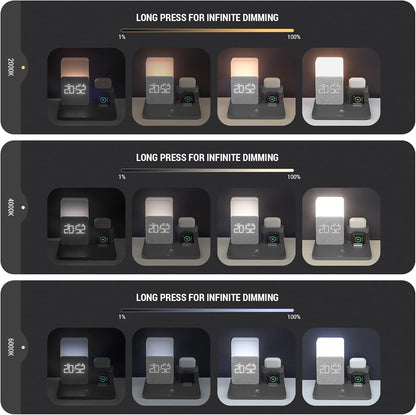 Wireless Charging Station, 3 in 1 Charging Station, Alarm Clock with Wireless Charger, Night Light, iPhone 12/13/14/15/16 Pro/13 Mini/13 Pro Max/12 pro, AirPods