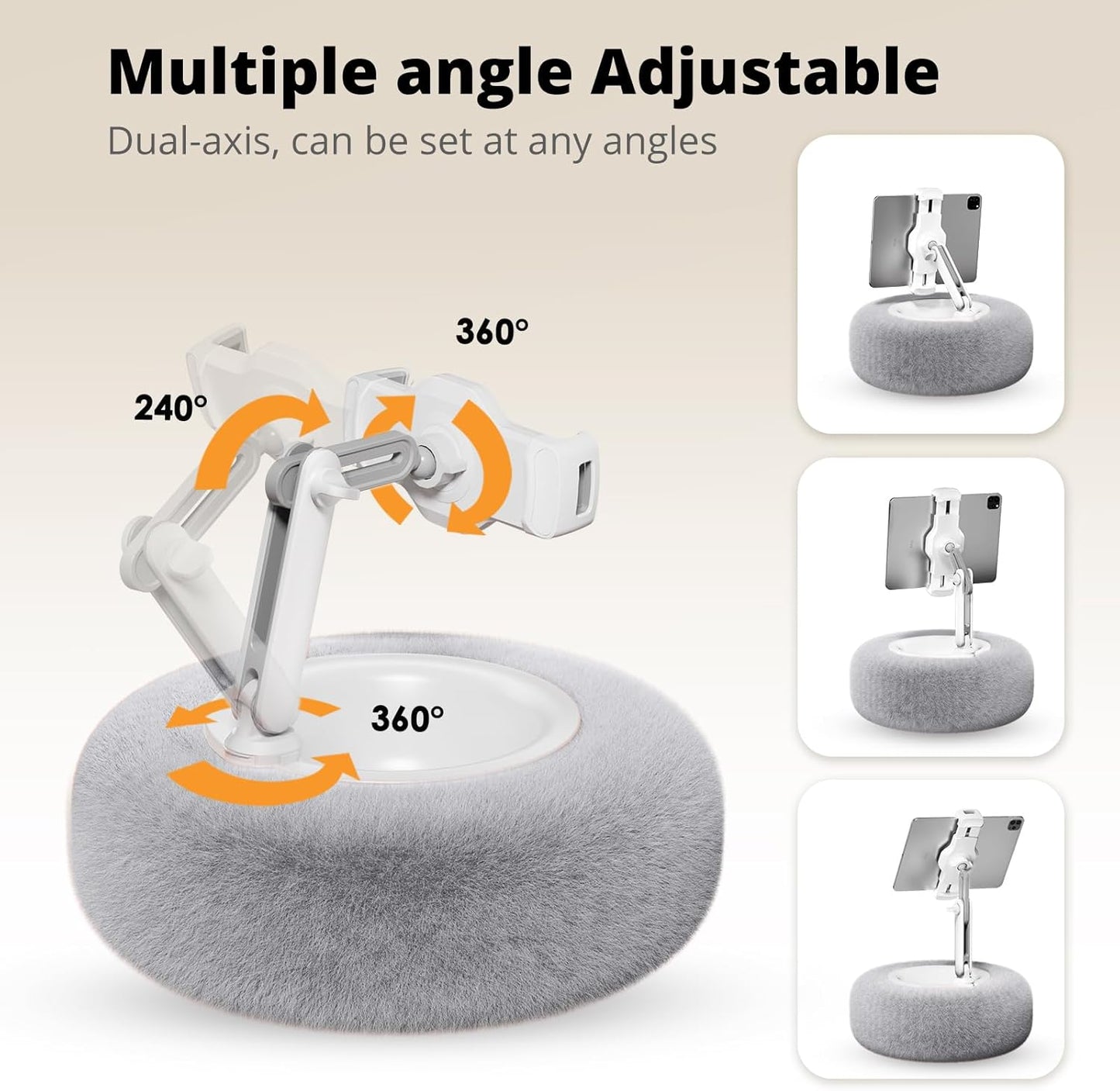 Tablet Pillow Stand for Reading, Adjustable Tablet Pillow Stand for Lap with Detachable Bowl, Fits 4.7"-13" Kindle/Phones/Tablets, Watch Videos, Stream Media, Gray