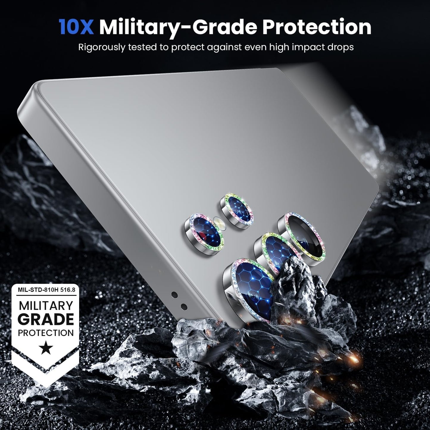 WSKEN for Samsung Galaxy S25 Ultra Camera Lens Protector - Ultra Thin Case Friendly, 9H Shatterproof Tempered Glass with Aluminum Metal Circle Camera Screen Protector Cover Accessories, Glitter Color