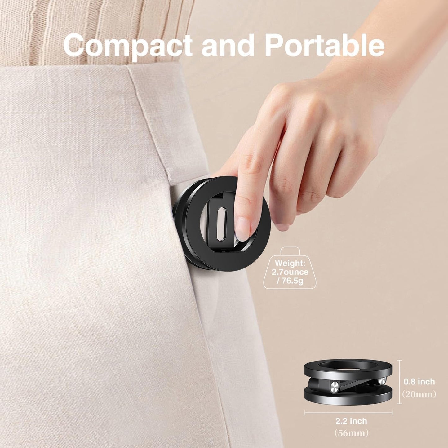 elitehood Magnetic Phone Stand, Small & Portable Magnetic Phone Holder [Dual Strongest Magnets], for Magsafe Foldable iPhone Stand, Universal Cell Phone Stand for Desk Gym Mirror Wall, Black